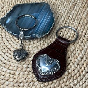 Brighton Heart Silver Keychain Brown Leather Accent Set Bundle